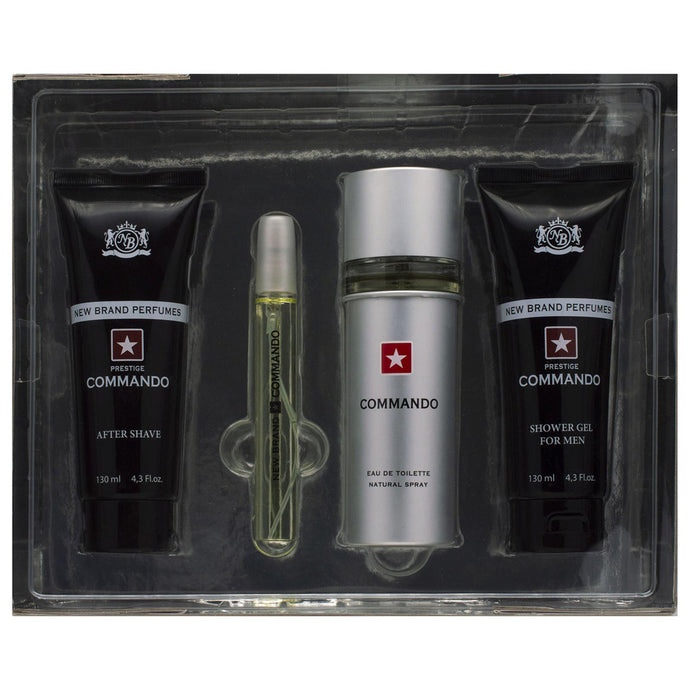 Commando By New Brand Perfumes 100ml Edt Spray / 130ml Shower Gel / 130ml After Shave / 15ml Edt Spray 4Pcs Giftset