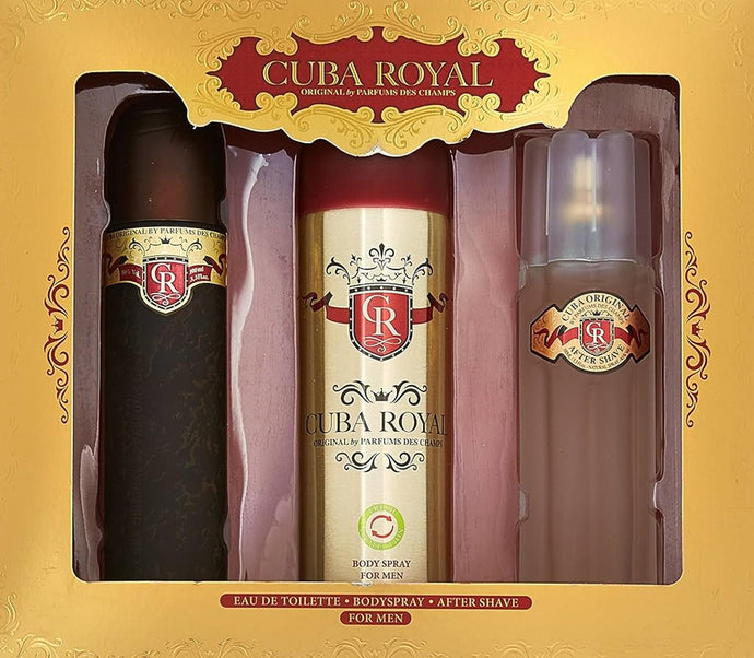 Cuba Royal by Cuba Paris Edt Spray 100 ml + Spray corporel 200 ml + 100 ml après-rasage 3 pièces coffret cadeau pour homme