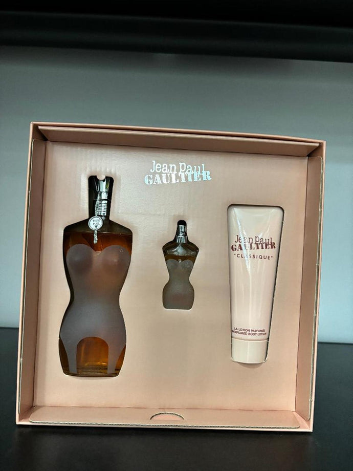 Jean Paul Gaultier Classique 100 ml Edt Spray + 6 ml Edt + 75 ml Lotion pour le corps 3 pièces coffret cadeau